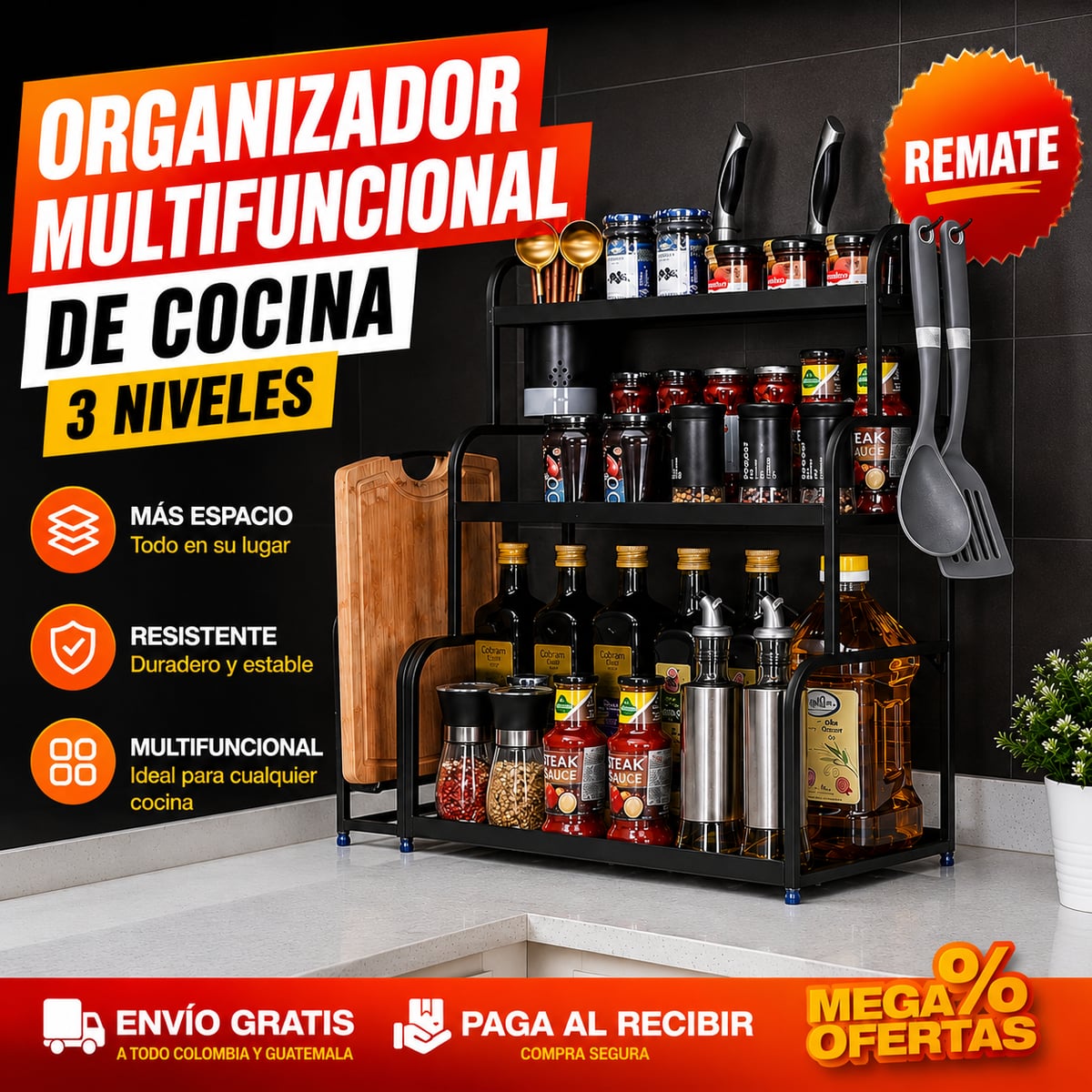 ORGANIZADOR MULTIFUNCIONAL DE COCINA 3 NIVELES