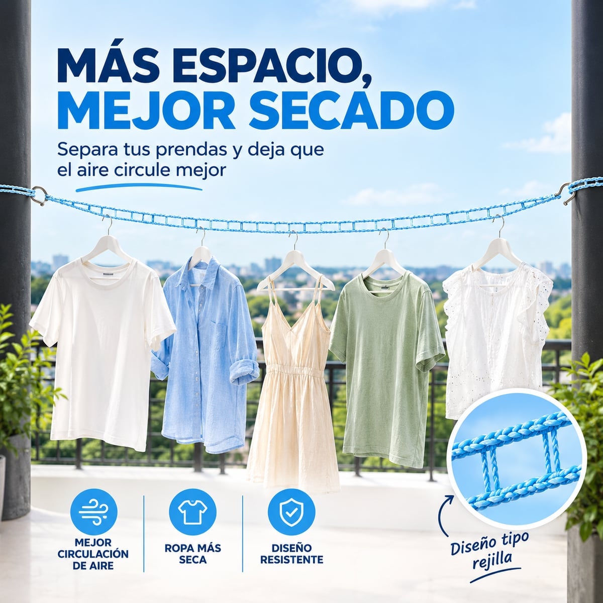 TENDEDERO ANTIVIENTO DE 8 METROS | Mantén tu ropa separada y mejor ventilada