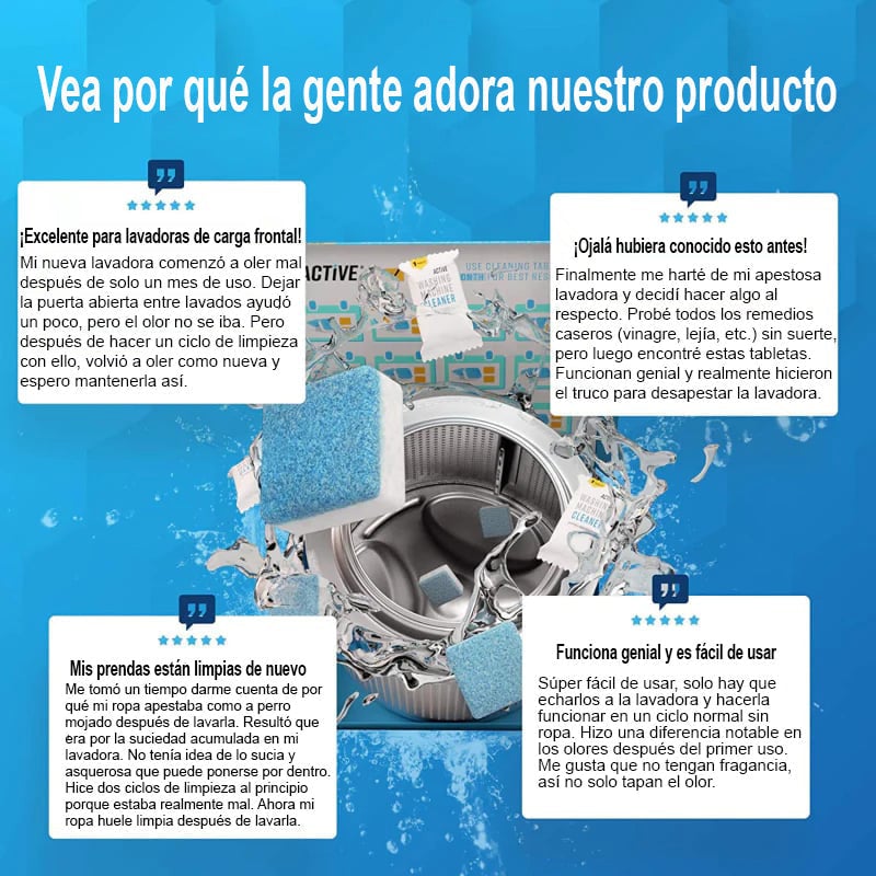 Pack de Patillas Limpia lavadora Presentación de 12 pastillas. Problemas que ayuda a solucionar Lavadora con mal olor