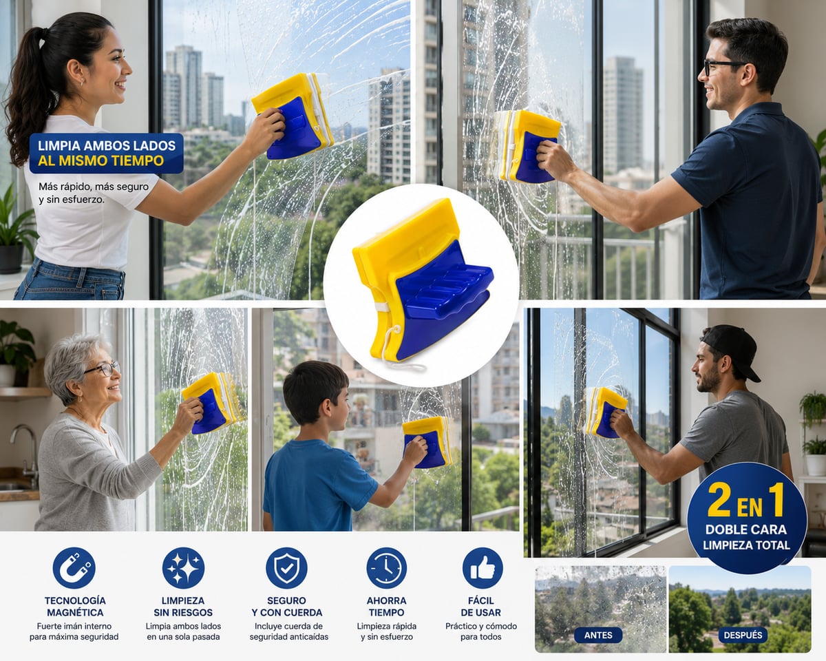 PROMO 2X1 ✨ Limpiavidrios Magnético Pro. 🏠 Ventanas Impecables Sin Poner en Riesgo tu Seguridad