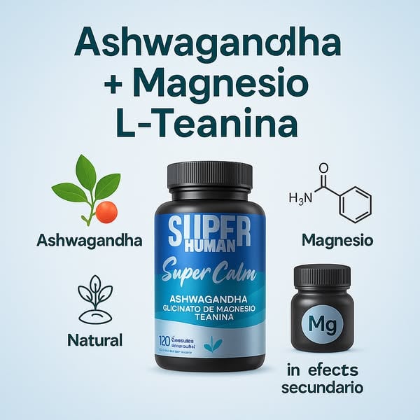 Super Calm™ - Cápsulas de L-Teanina, Ashwagandha y Glicinato de Magnesio 100% Natural (120 Cápsulas)