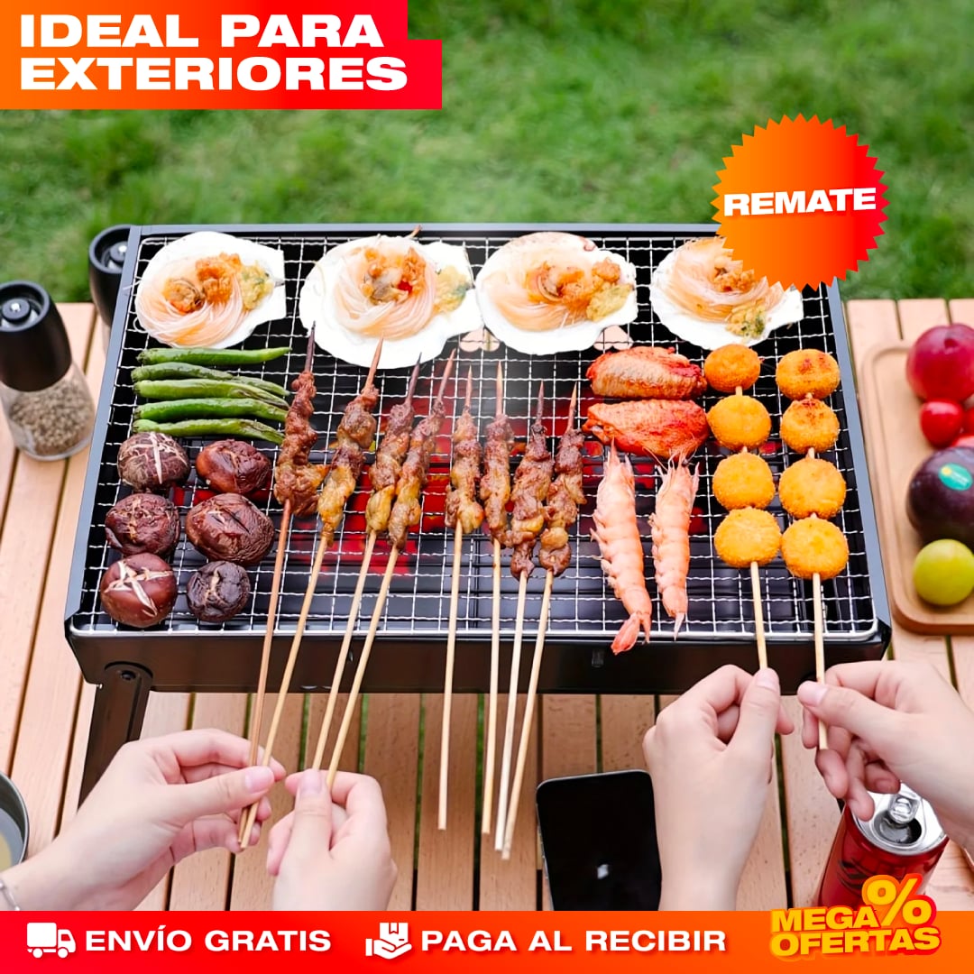 PARRILLA ASADOR DE CARBÓN PLEGABLE Y PORTÁTIL