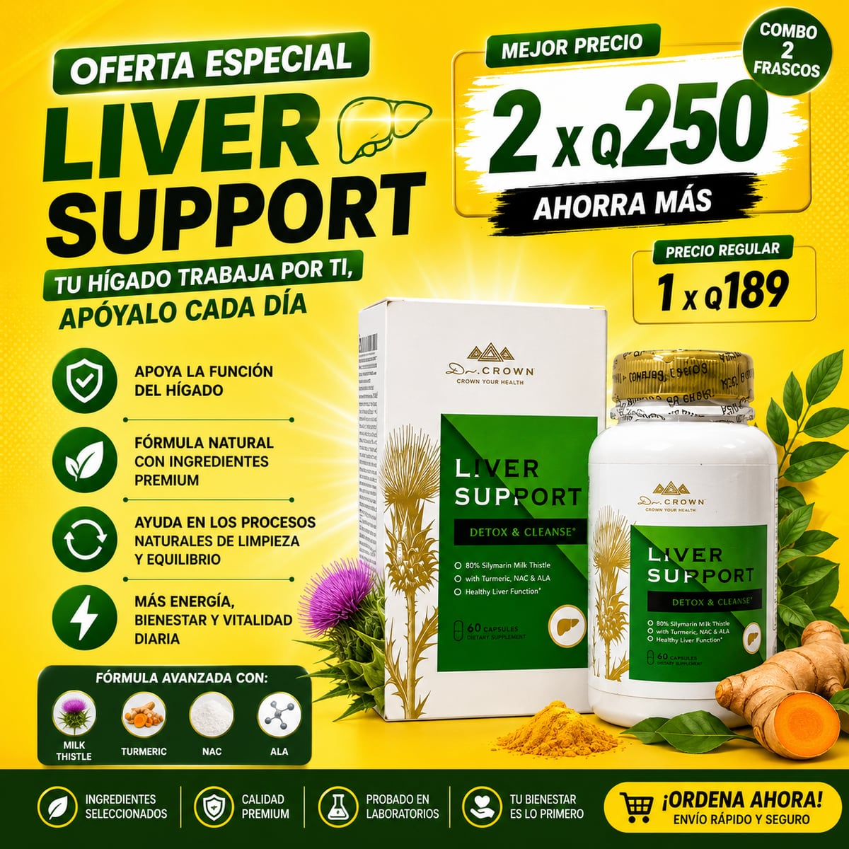 Liver Support Detox Cleanse -  Suplemento de cardo mariano para limpieza hepática, desintoxicación y perdida de peso