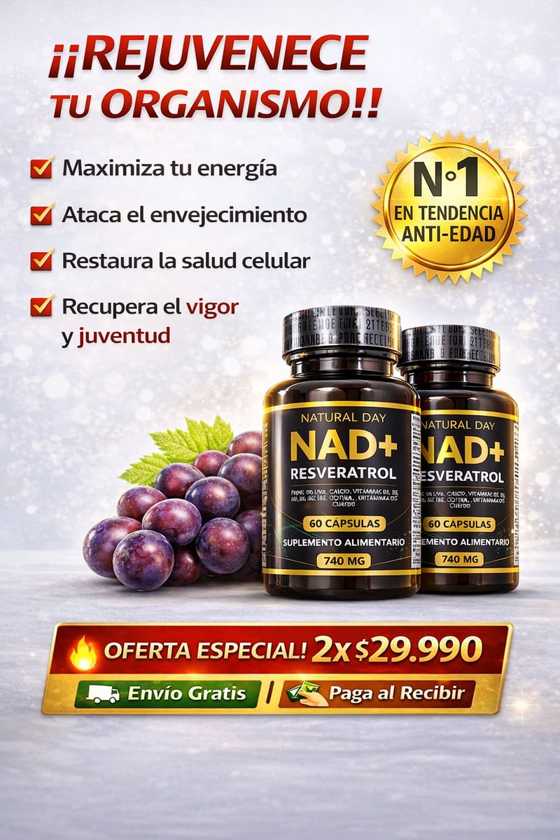 ✨ Resveratrol + NAD Premium Revierte el envejecimiento celular en 4-6 semanas con la Tecnología de Doble Activación: NAD+ repara tu ADN dañado + Resveratrol enciende tus proteínas de juventud