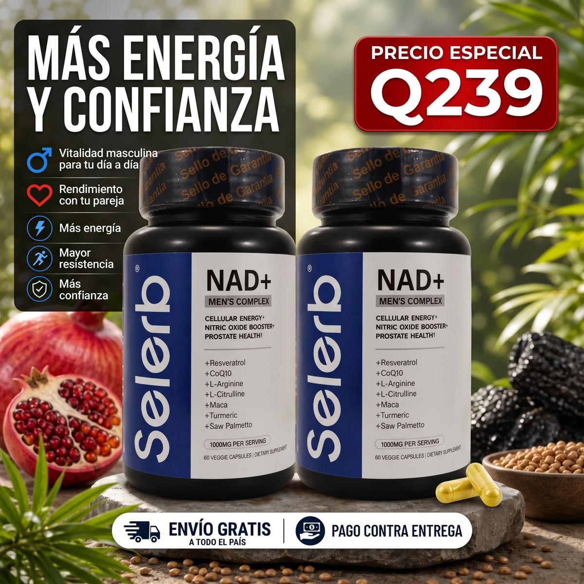 COMBO 2 UNIDADES SELERB NAD + LIPOSOMAL + SALUD PROSTATICA Y VITALIDAD MASCULINA | ENVÍO GRATIS 🇬🇹