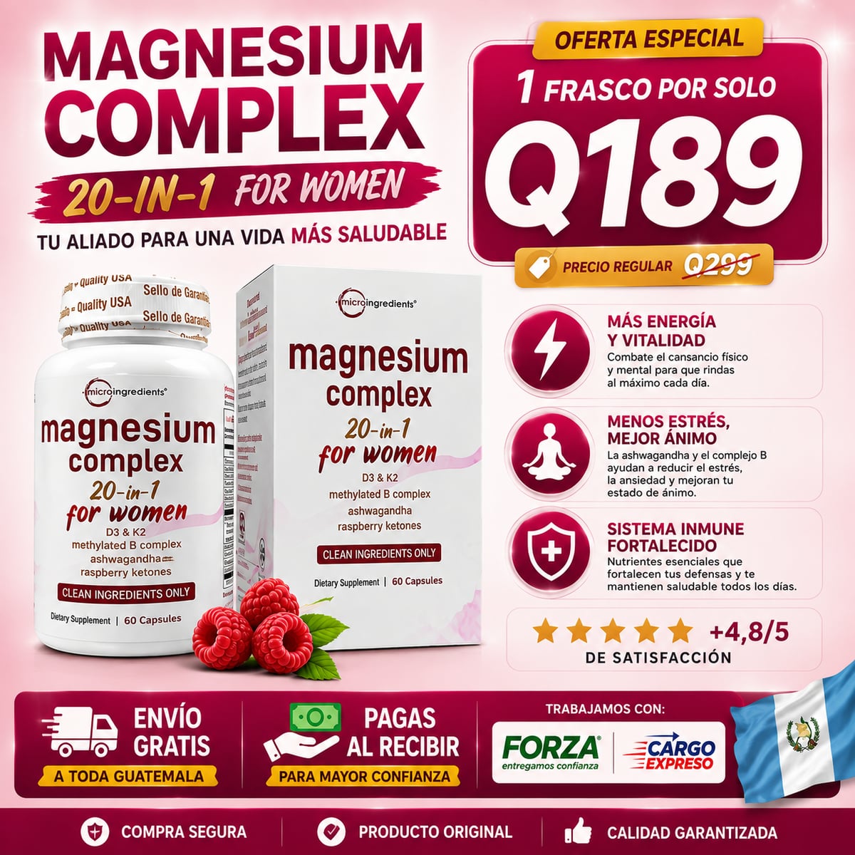Magnesium 20 en 1 para Mujeres – Bienestar, Energía y vitalidad Diaria+envio gratis a toda Guatemala🎁