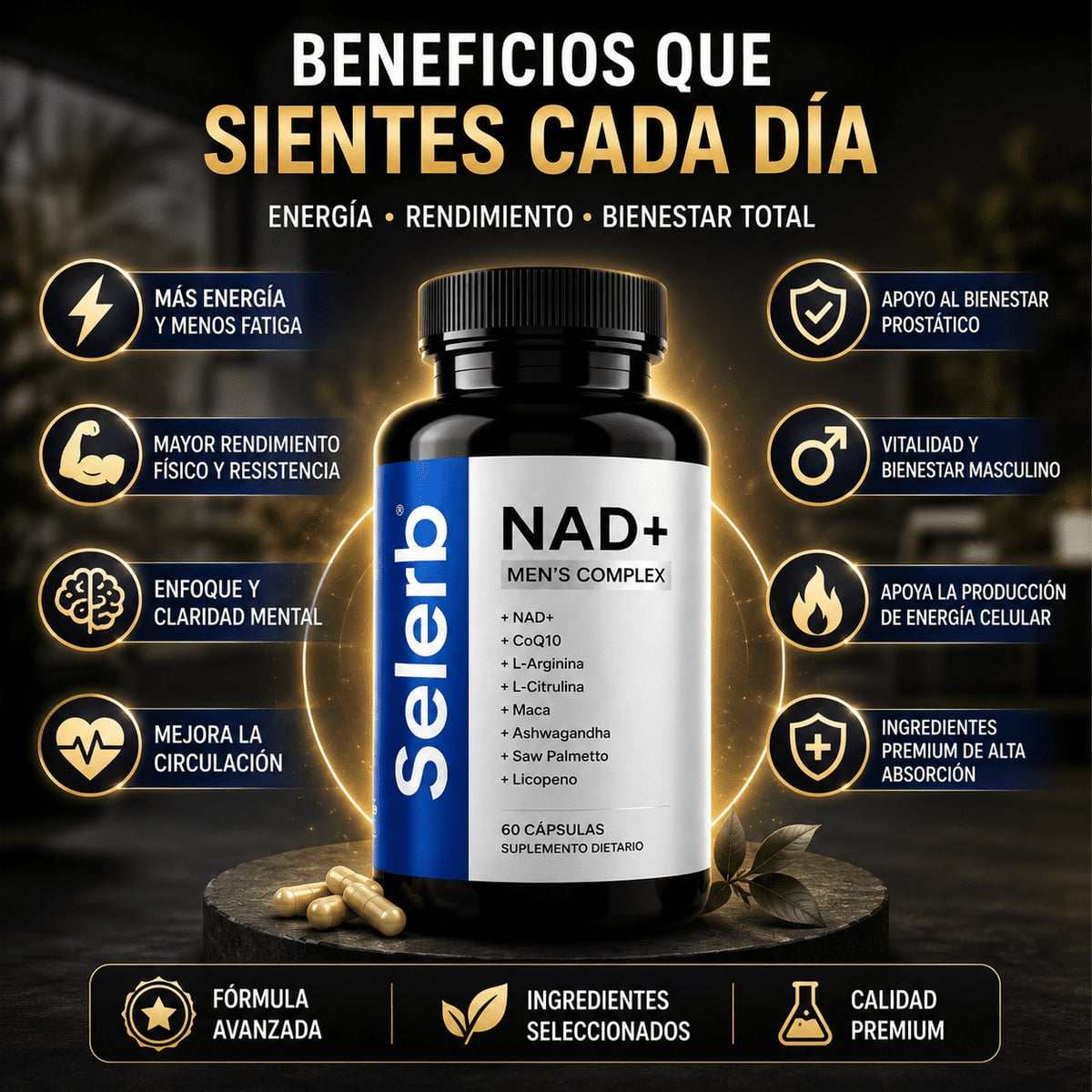 Selerb NAD+® Energía Celular, Soporte Prostático y Rendimiento Masculino, No esperes más, mejora tu rendimiento diario ahora aprovecha la oferta llevas 2 x tan solo 208 Quezales