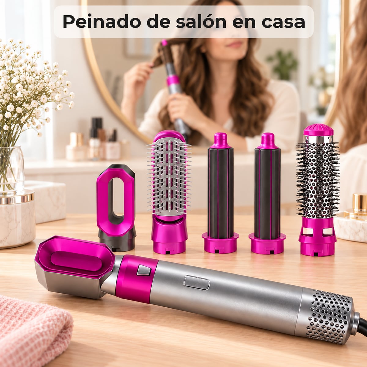 💖 Moldeador de Cabello 5 en 1 | Seca, Alisa y Crea Rizos