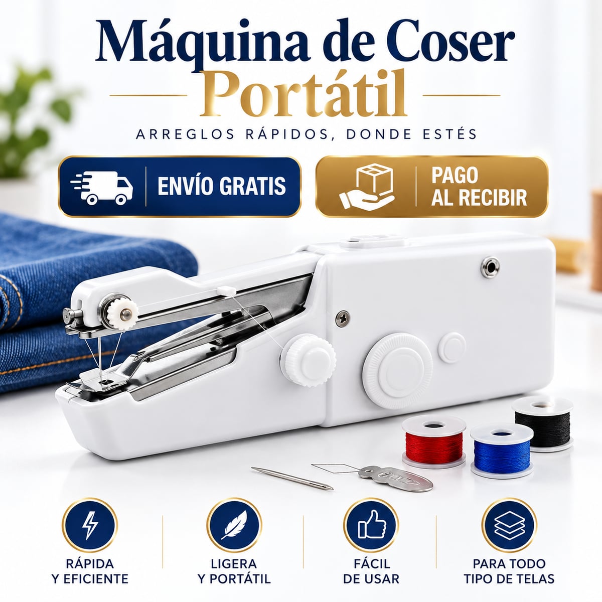 🔋⚡ ¡LIBERTAD PARA COSER SIN DEPENDER DE UN ENCHUFE! Máquina de Coser Portátil 🔋 ¡ÚSALA CON BATERÍAS O CONECTADA A LA CORRIENTE! ⚡
