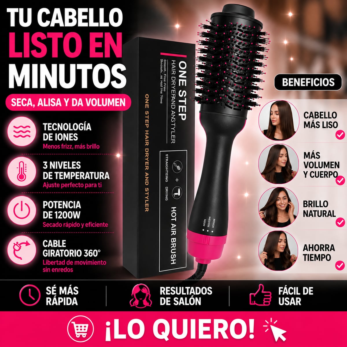 Cepillo secador 3 en 1 - SECA ALISA Y DA VOLUMEN