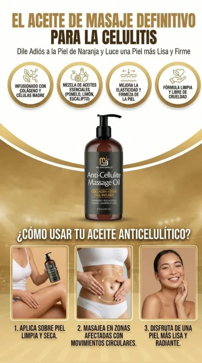 🌿 Anti-Cellulite Oil™ | Aceite con Colágeno y Células Madre 473ml