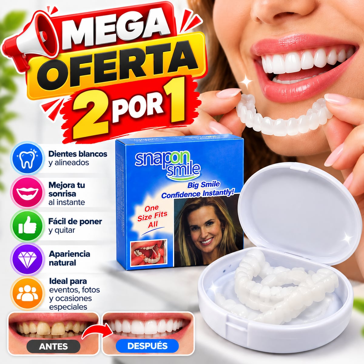 SonrisaDuo™ Carillas Dentales Ajustables 2x1 (Superior e Inferior)".