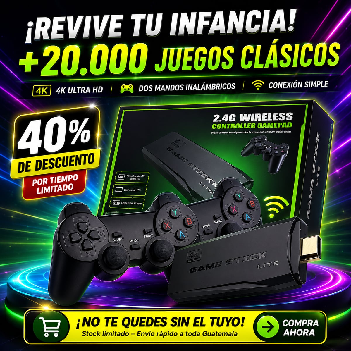 Consola videojuegos retro +20.000 juegos clásicos + 2 Controles inalámbricos 
