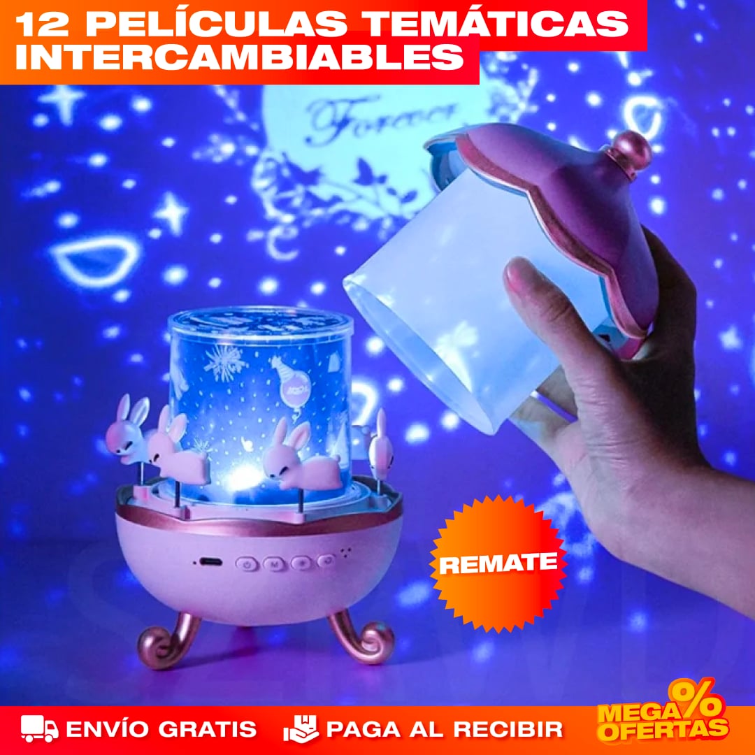 PROYECTOR CON CARRUSEL DECORATIVO (12 PELÍCULAS TEMÁTICAS)