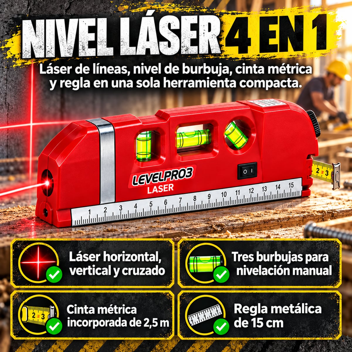 Nivel Láser Multifuncional 4 en 1 +ENVIO GRATIS