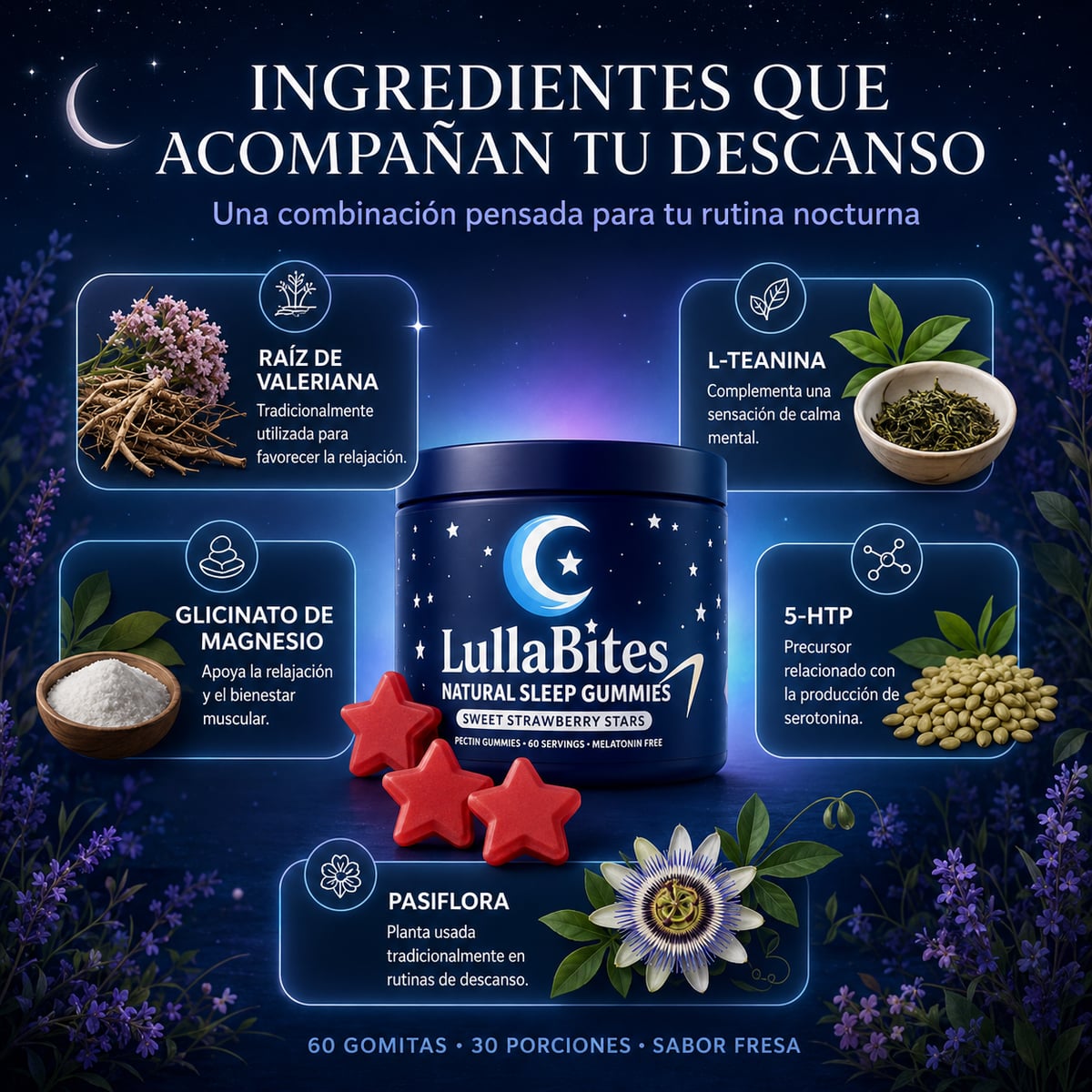 LullaBites™ – Gomitas Sin Melatonina Para Dormir Profundo y Despertar Despejado