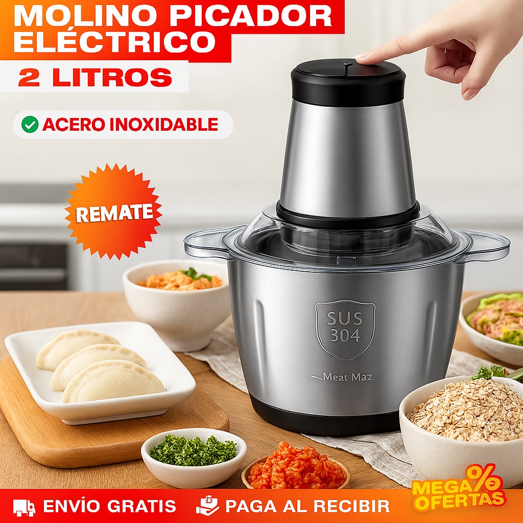 PICADOR ELÉCTRICO ACERO INOXIDABLE 🔥2 LITROS🔥 (TAMAÑO GRANDE) + ENVÍO GRATIS