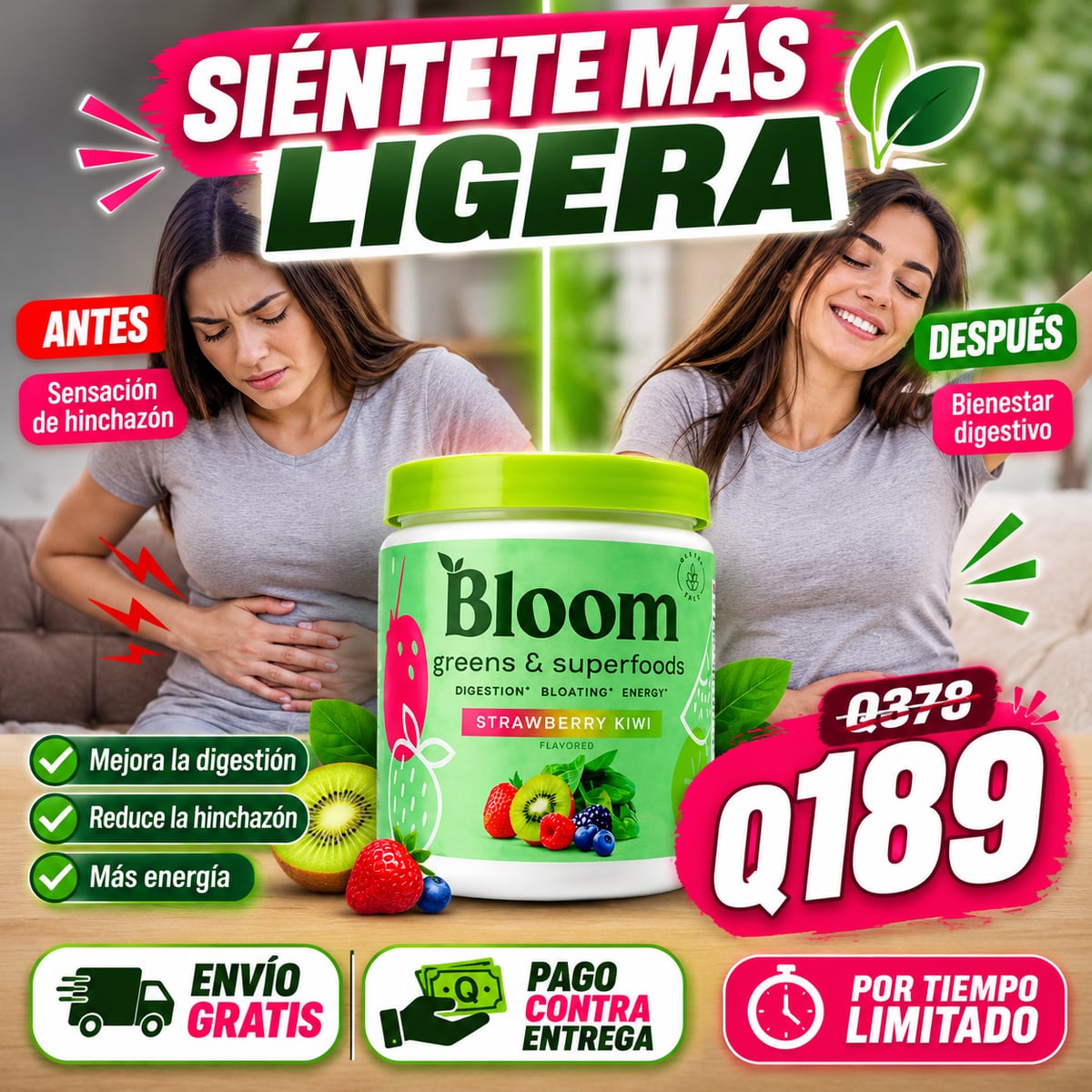 Bloom Greens & Superfoods Strawberry Kiwi + Envio Gratis