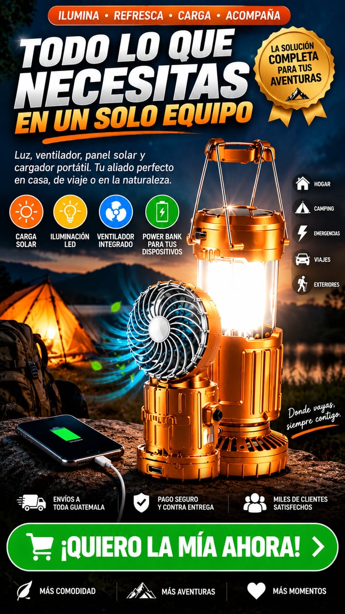 Lampara Solar Led + ventilador + cargador