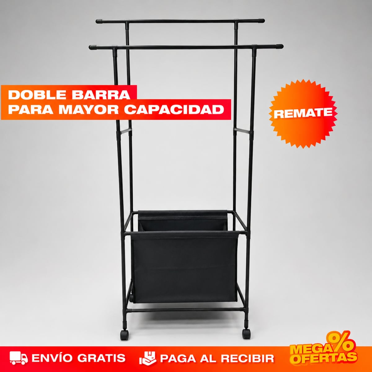 TENDEDERO ORGANIZADOR DE ROPA DOBLE CON CESTA