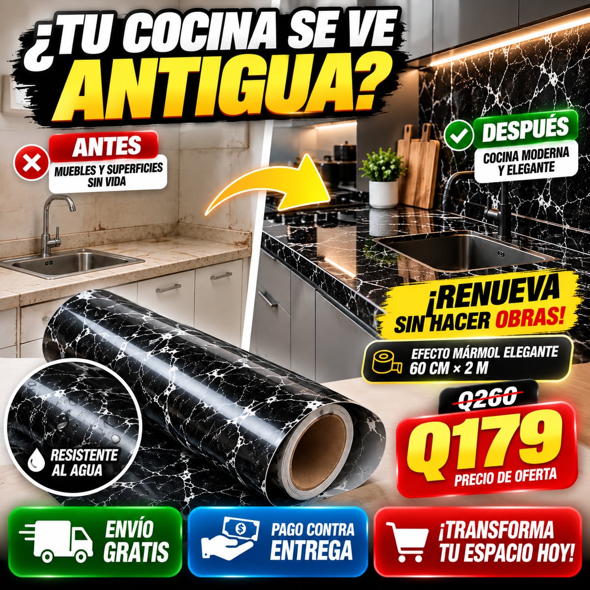 Adhesivo Mármol Negro Premium