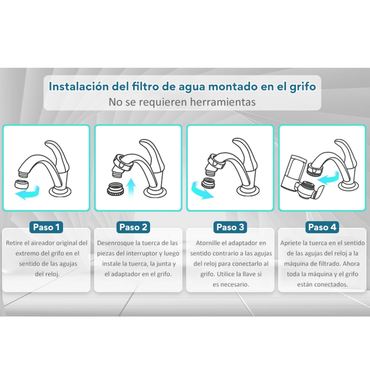 Purificador de Agua para Grifo con Filtro Giratorio Elimina Cloro, Sarro e Impurezas | Ideal para Cocina y Lavado de Frutas Se adapta a los grifos estándar.