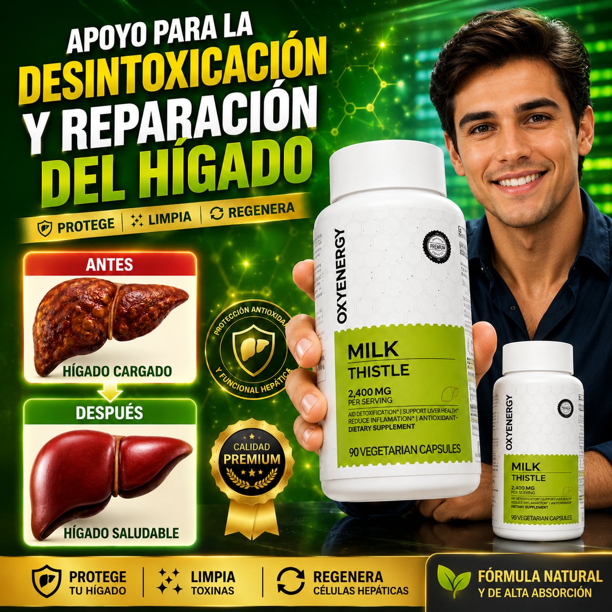 Suplemento de Cardo Mariano - Milk Thistle para Desintoxicar y Cuidar el Hígado