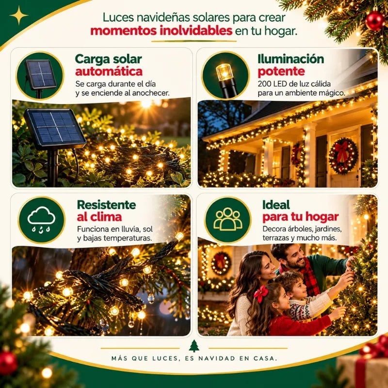 Luces navideñas con panel solar- 300 LEDs — Ilumina tu jardin