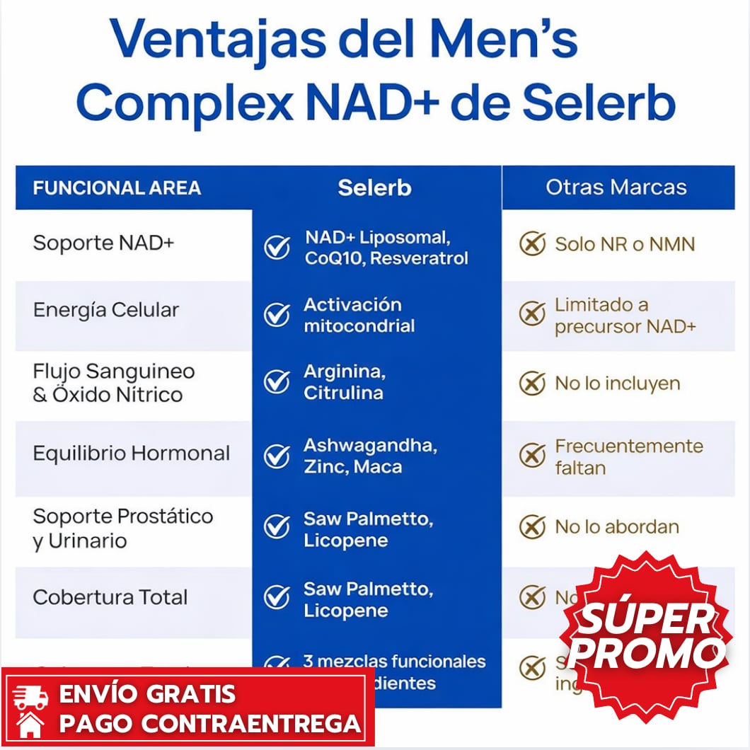 Oferta 2X1 Selerb™: Suplemento de NAD+ para Hombres - 60 Cápsulas