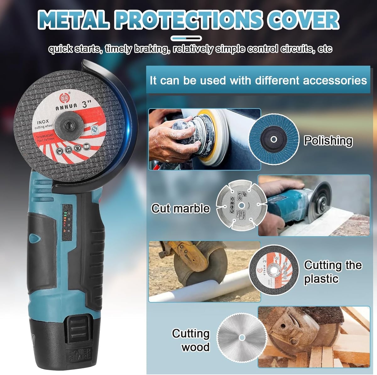 Mini Amoladora PowerCut Compacta 12V Portátil