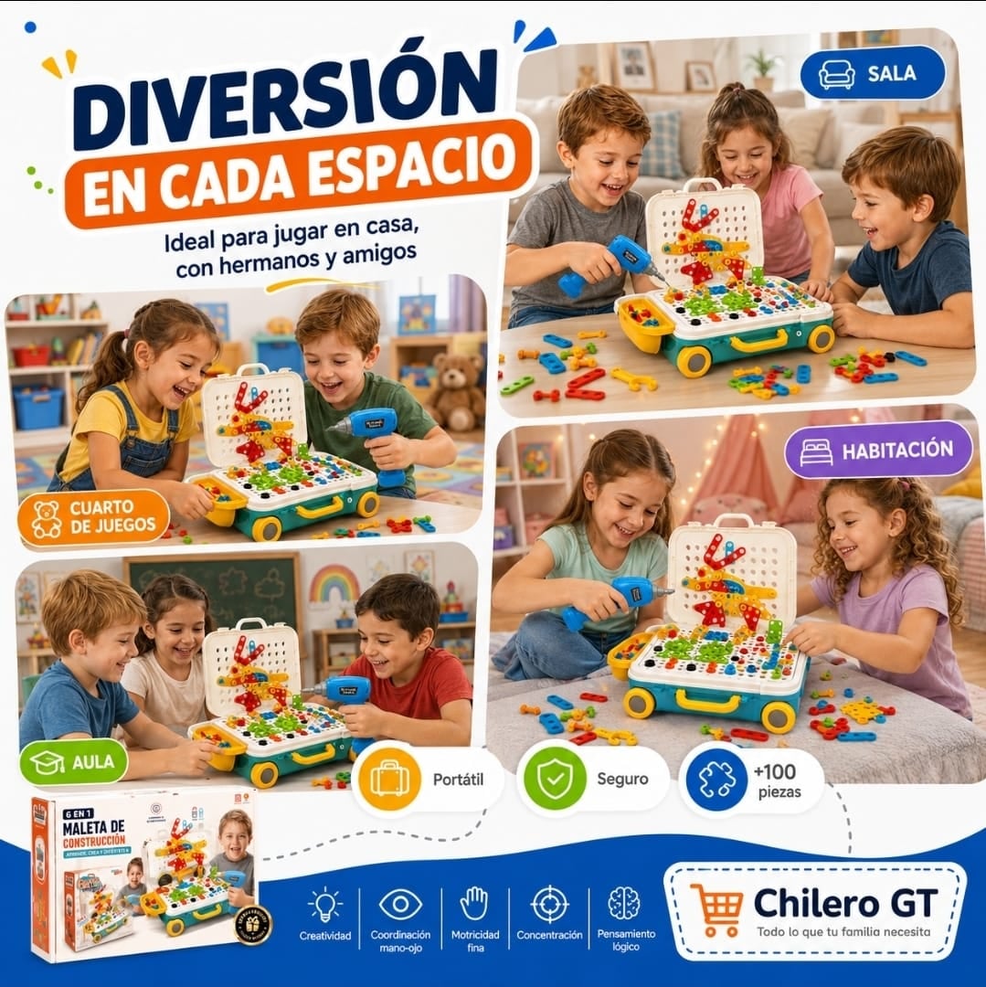 Maleta de Construcción 6 en 1 para Niños – Mi Primer Taladro Educativo