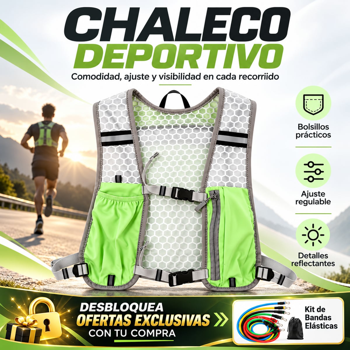 💚🎽 Chaleco Running Pro™🏃‍♂️ – Ligero, Ajuste cómodo, Reflectante, diseño transpirable y espacio práctico para cada recorrido. 🏃‍♂️ENVIO GRATIS🏃‍♂️