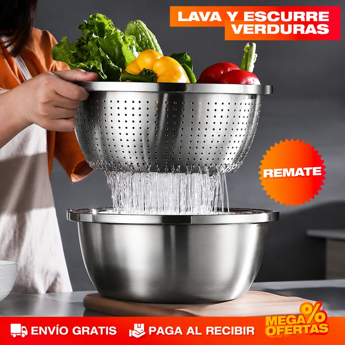 Tazón Rallador 3 en 1 Acero Inoxidable