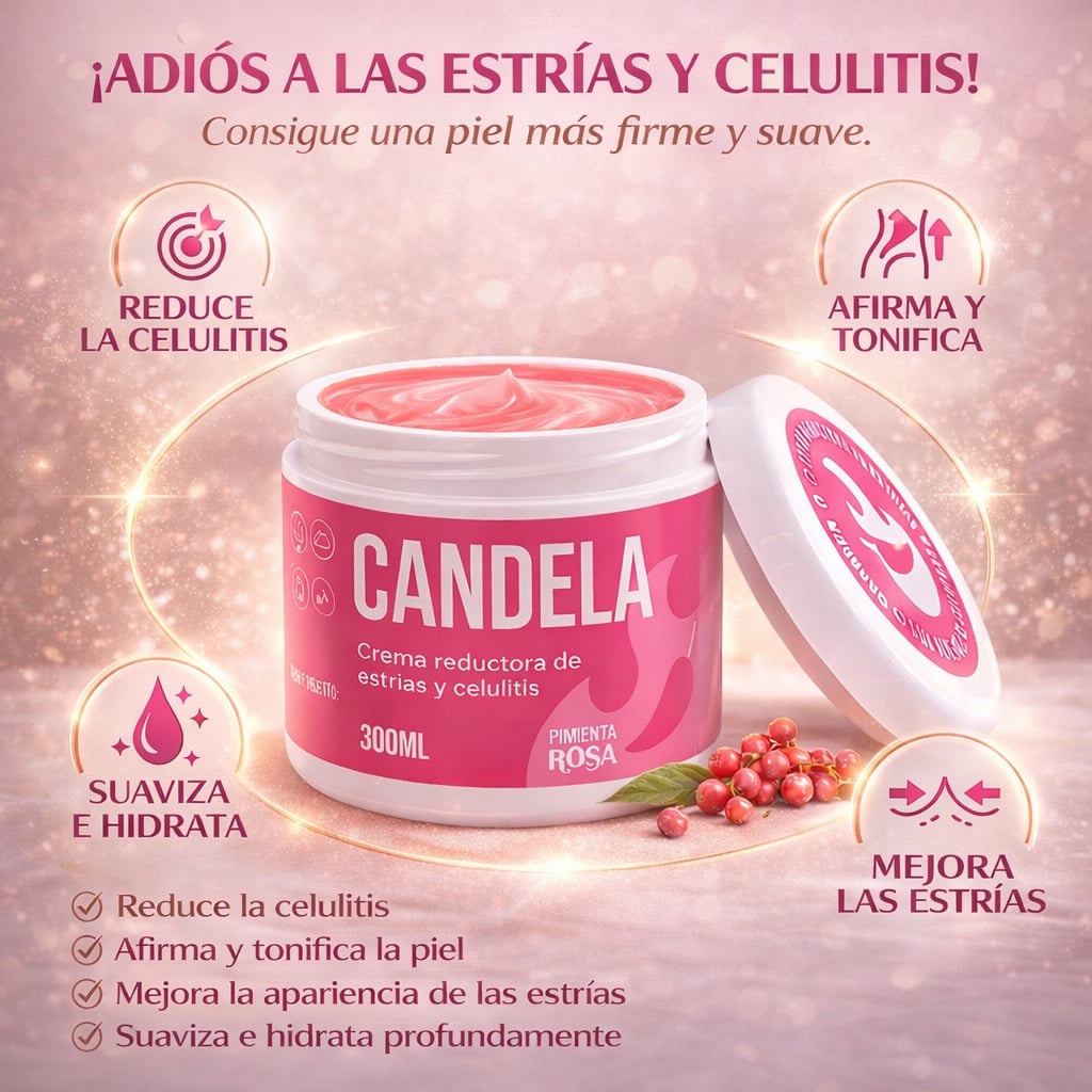 CANDELA Crema Pimienta Rosa | Celulitis | Crema para Glúteos | Eliminador de Celulitis para Piernas | Crema para Estrías - 300 Grs + ENVIO GRATIS