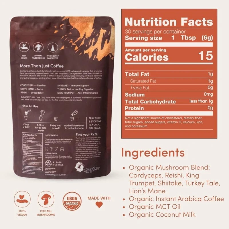 RYZE SUPERFOODS - Café Funcional con 6 Hongos