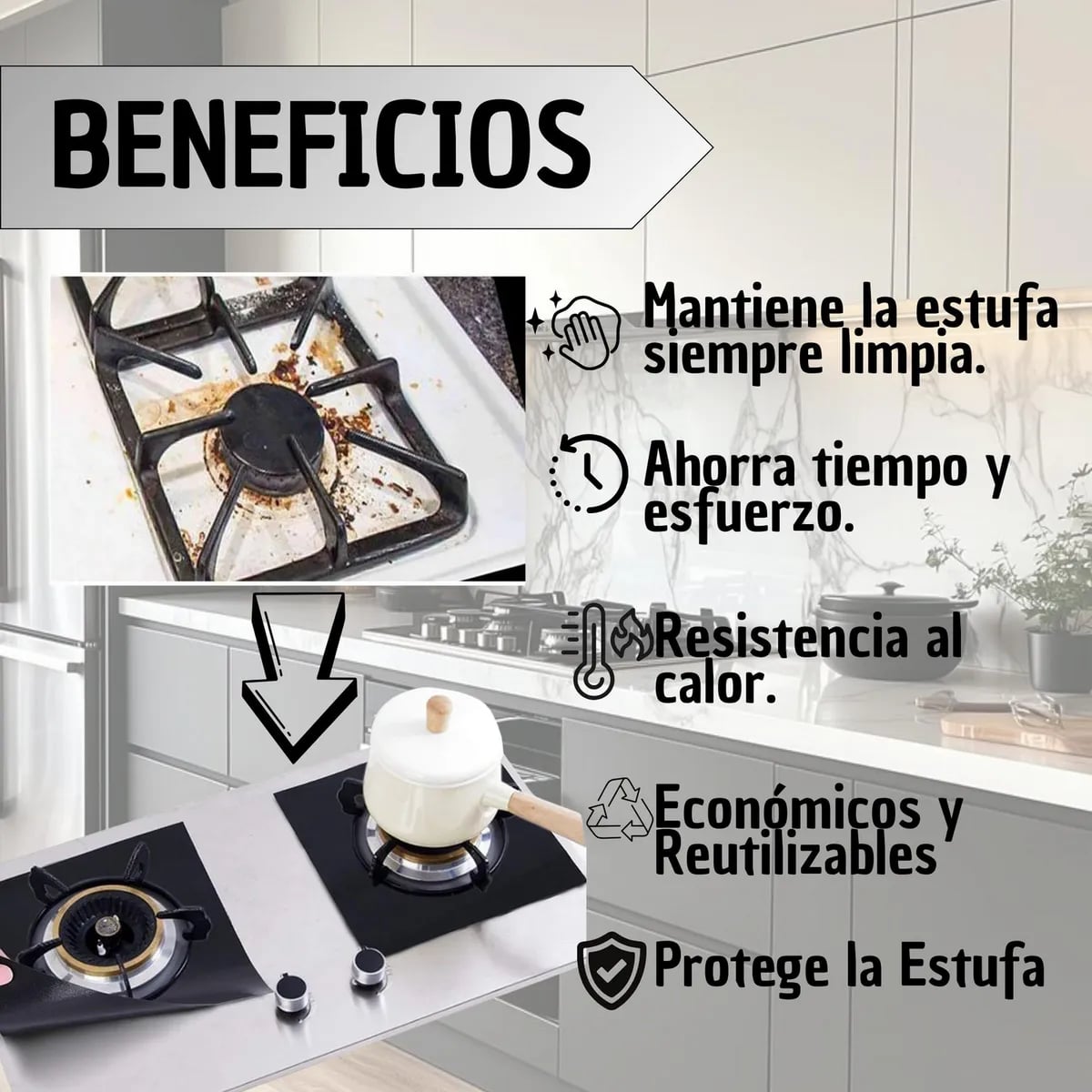 ¡LLEVA 8 Y PAGA 4! COCINA LIMPIA SIEMPRE - Protector de Cocina de Gas +  ENVÍO GRATIS