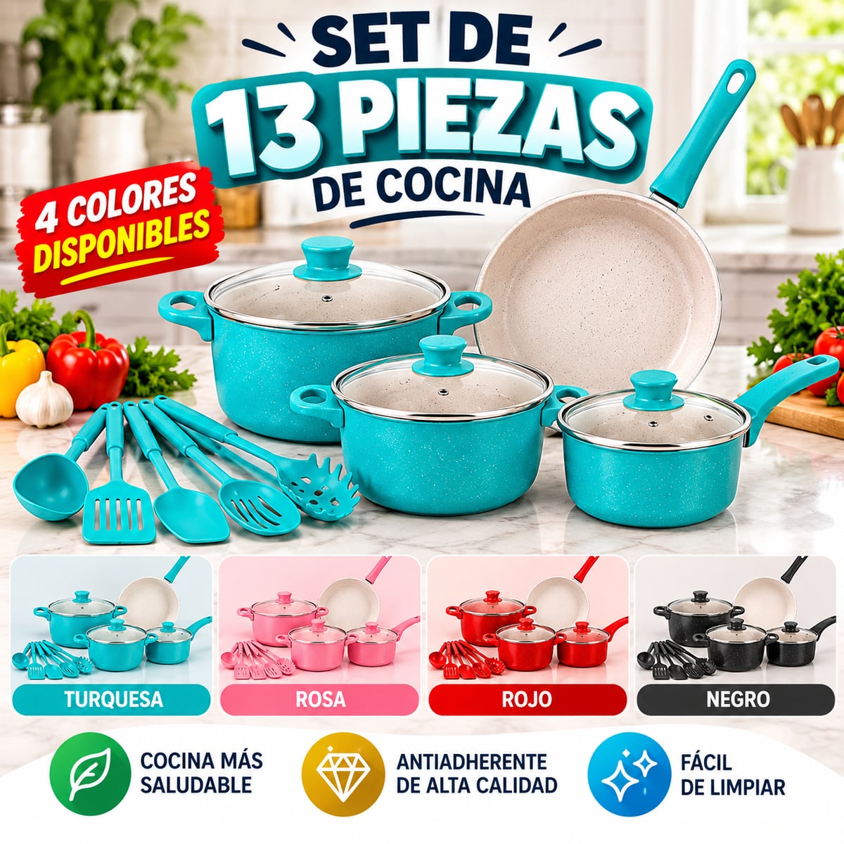 Set de Ollas 13 Piezas - Todo lo que necesitas en tu cocina 🌟- Envío Gratis 🚚