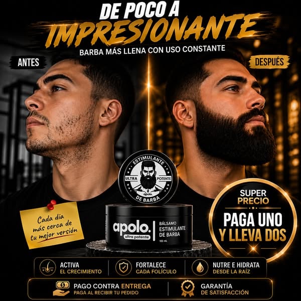 OFERTA 2X1🔥APOLO. Estimulante para el Crecimiento y Cuidado de la Barba –