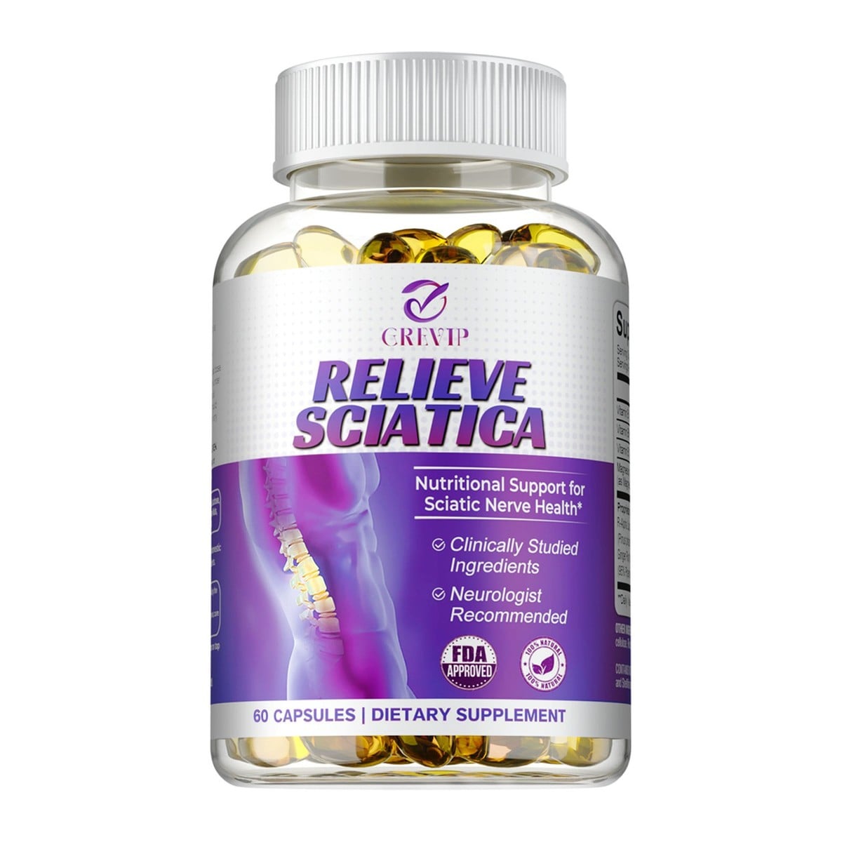 Relieve Sciatica GREVIP® | Apoyo Nutricional para el Nervio Ciático 60 cápsulas 💊