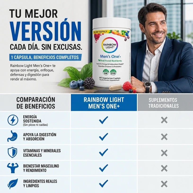 Multivitamínico Rainbow Light® Recupera Energía, Inmunidad y Salud Digestiva - Empieza a cuidarte hoy.