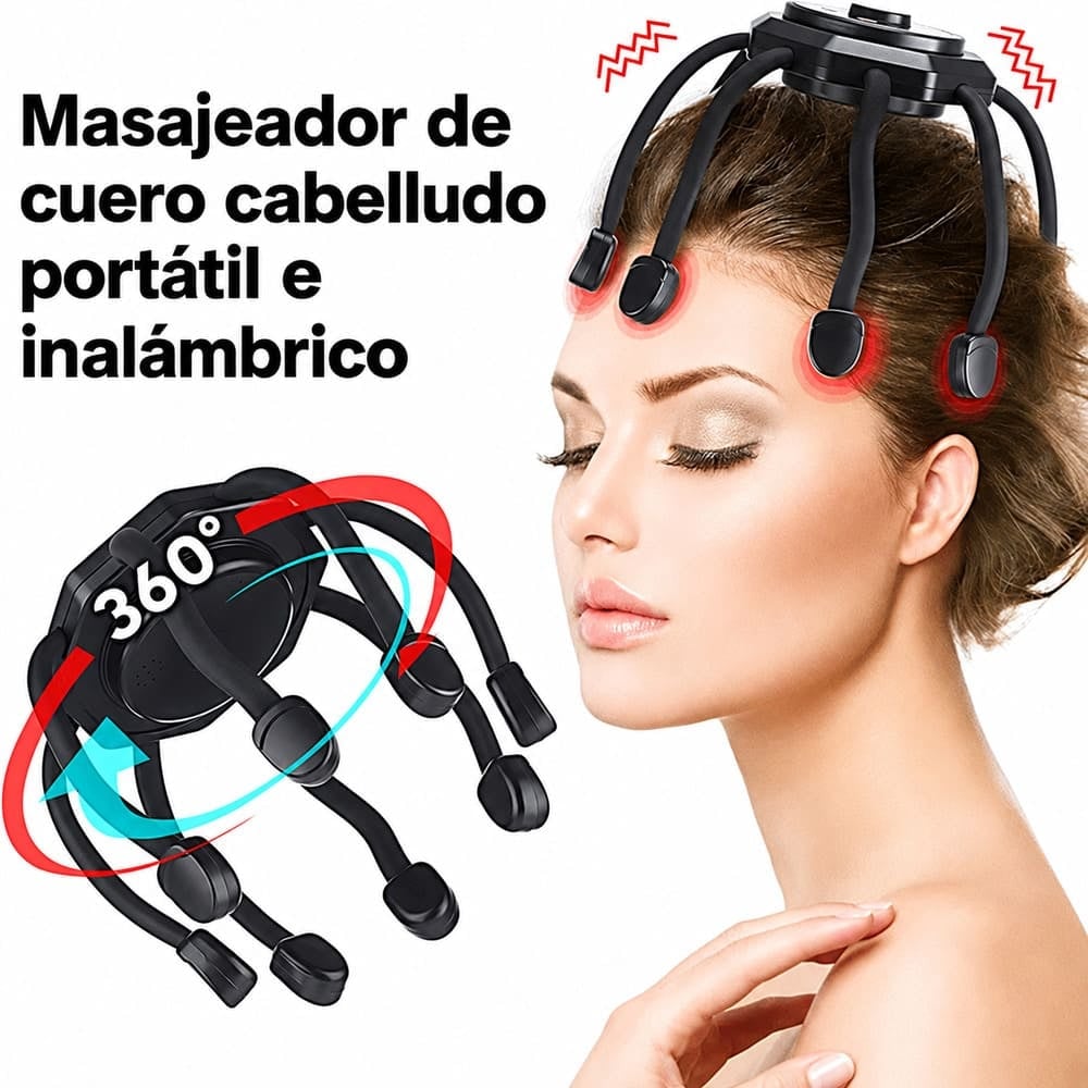 Masajeador Capilar Inalámbrico 360° con 8 Puntos de Masaje