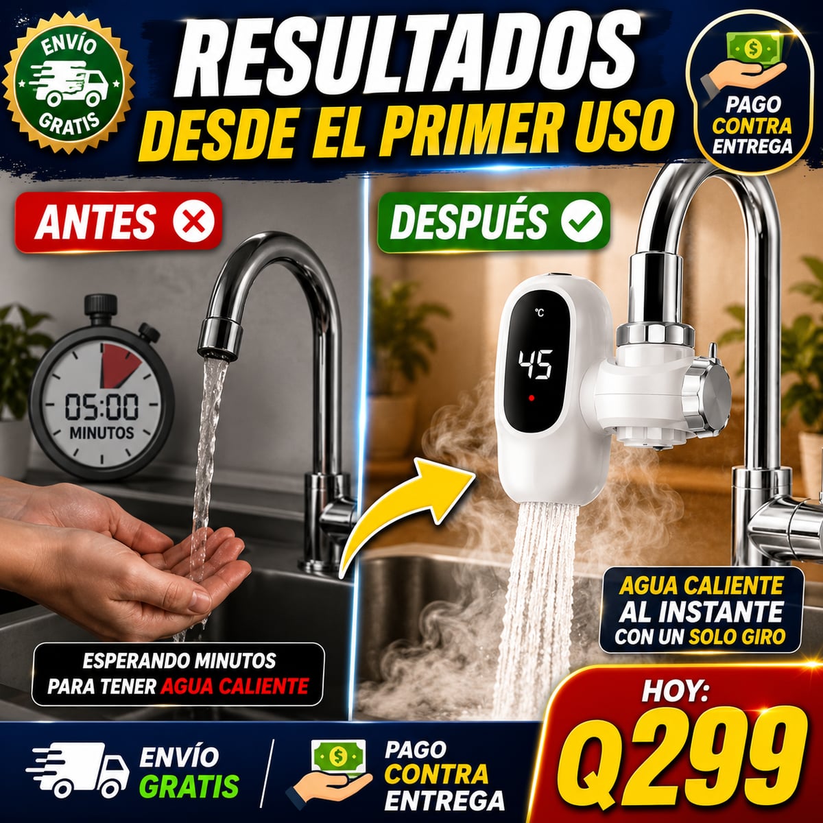 AquaHeat Pro™ | Calentador Instantáneo Digital para Grifo