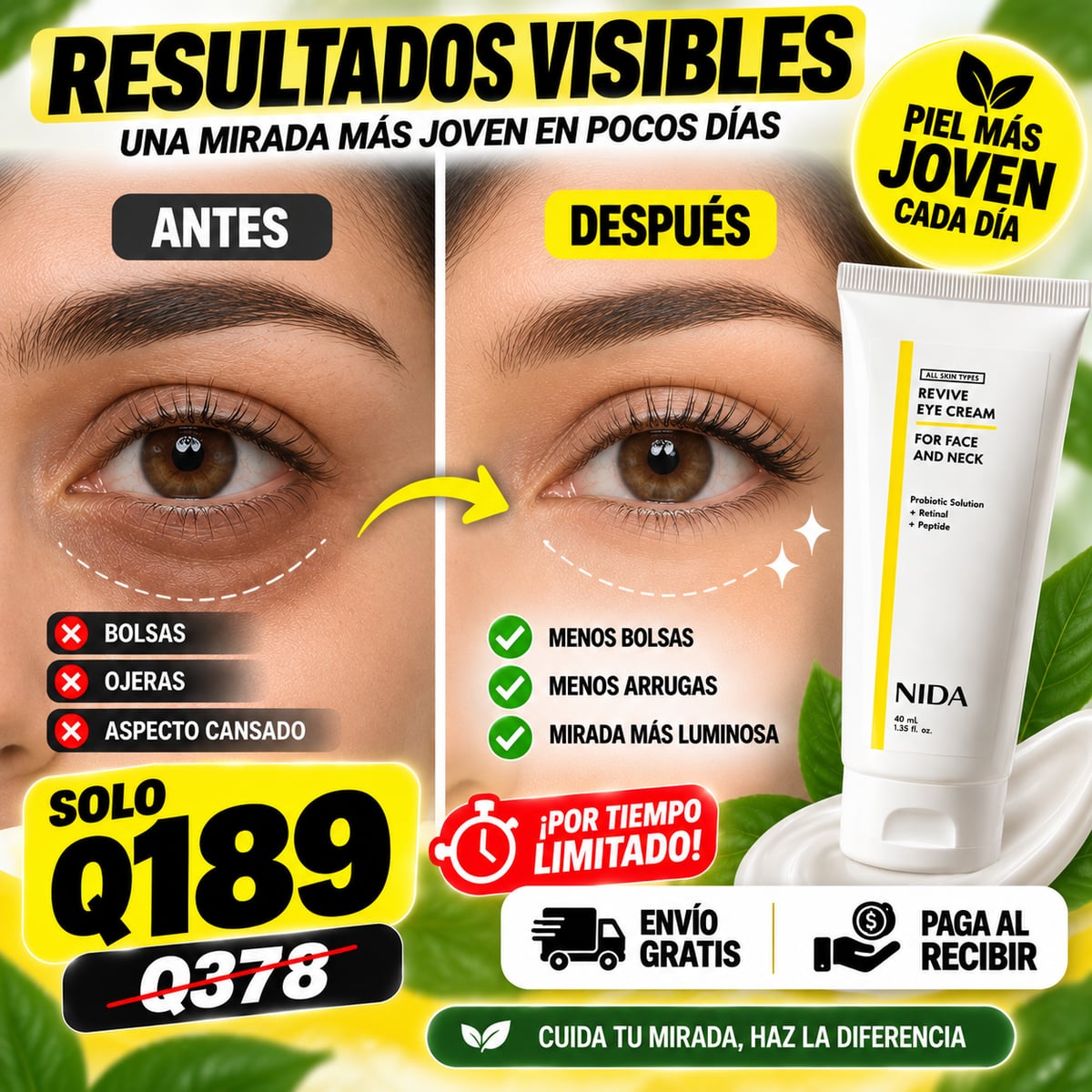NIDA Revive 40 ml — Crema con Retinal y Péptidos para Ojos, Rostro y Cuello