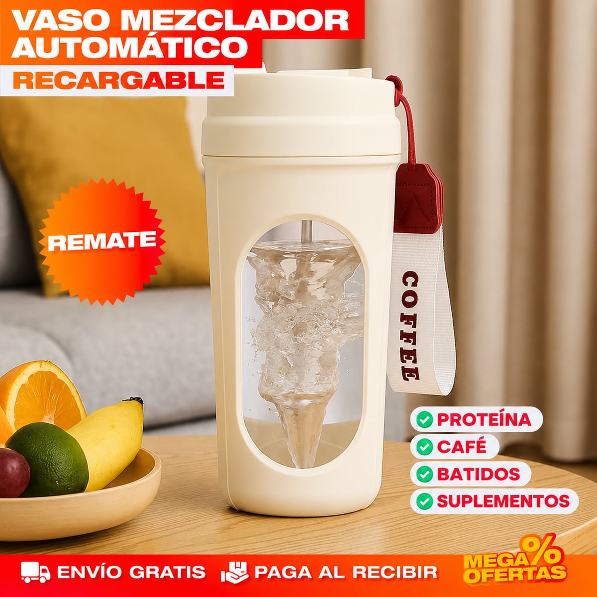VASO MEZCLADOR ELÉCTRICO PORTÁTIL – La proteína queda sin un solo grumo