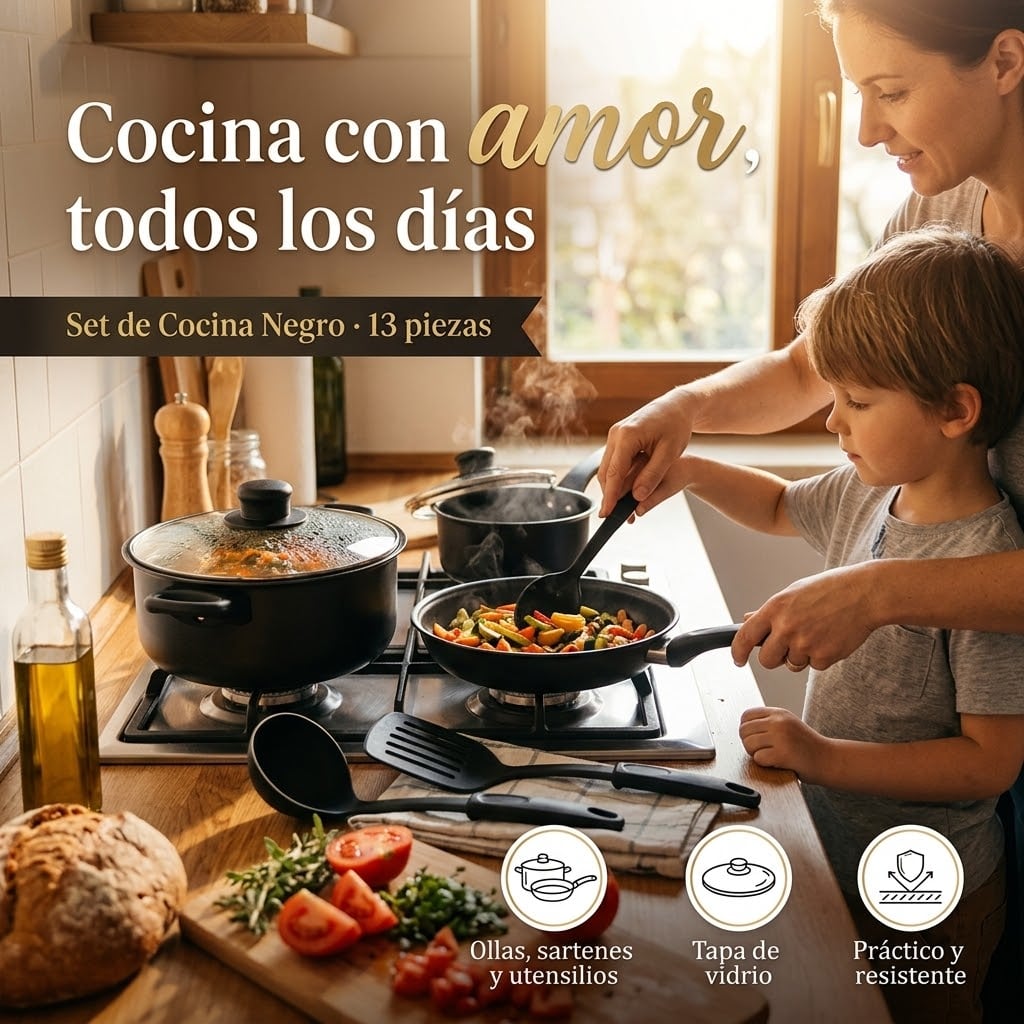 Set de Cocina Negro - 13 Piezas
