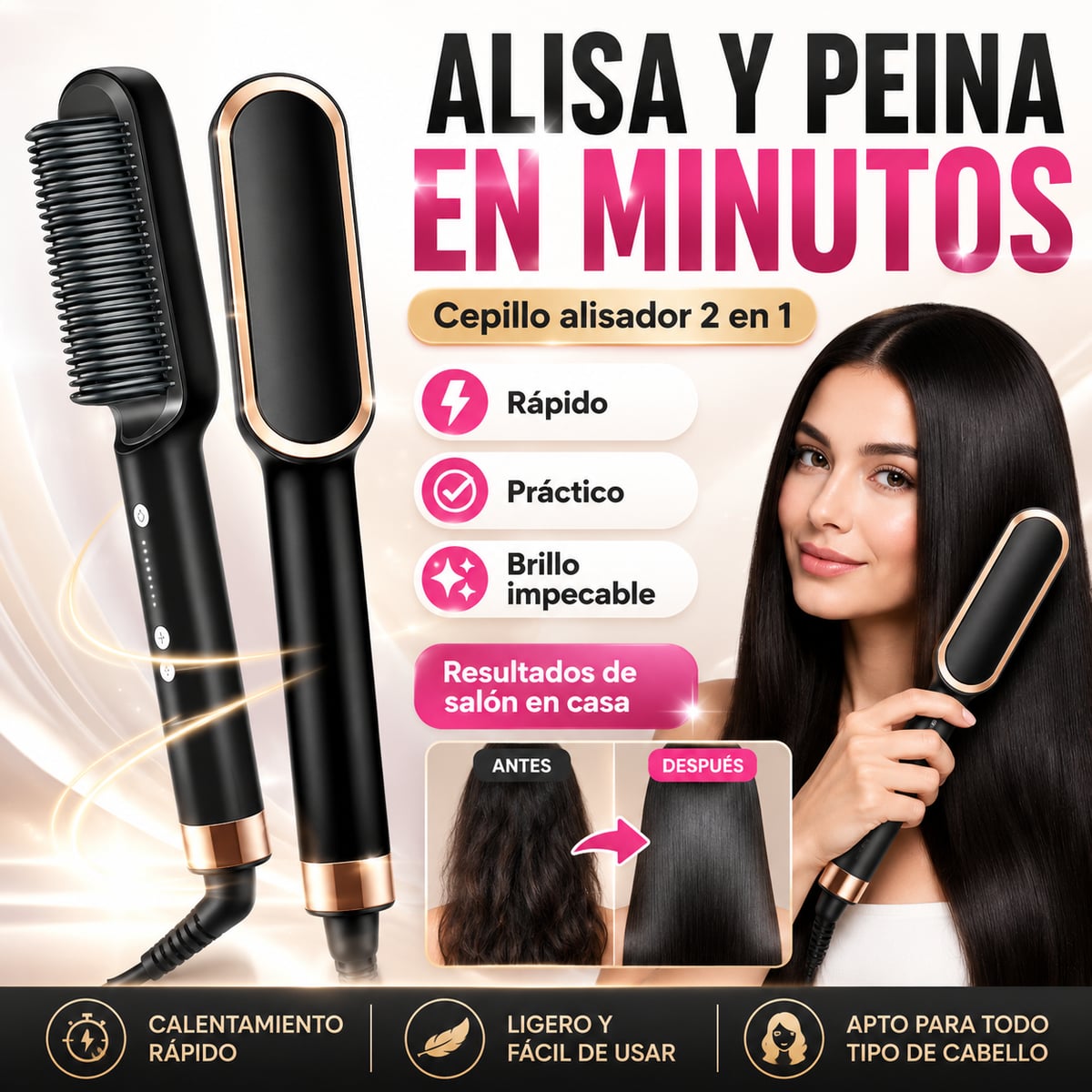 Un cepillo, resultado de salón  Cerámica iónica · sella el frizz, da brillo al instante