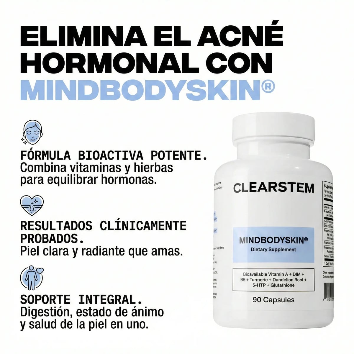 MINDBODYSKIN Clearstem - Acaba con el Acné Hormonal en 7 Días.