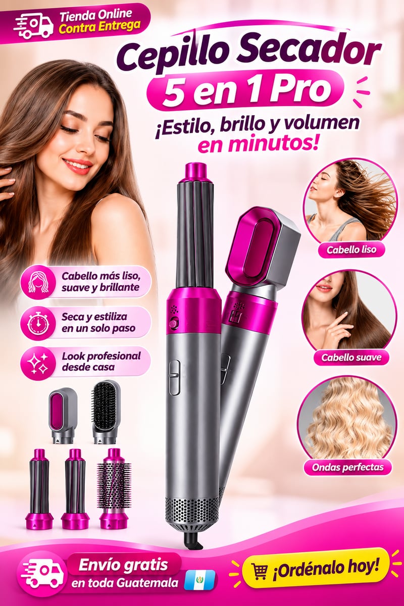 Cepillo Secador 5 en 1 | Seca, Alisa y Crea Ondas