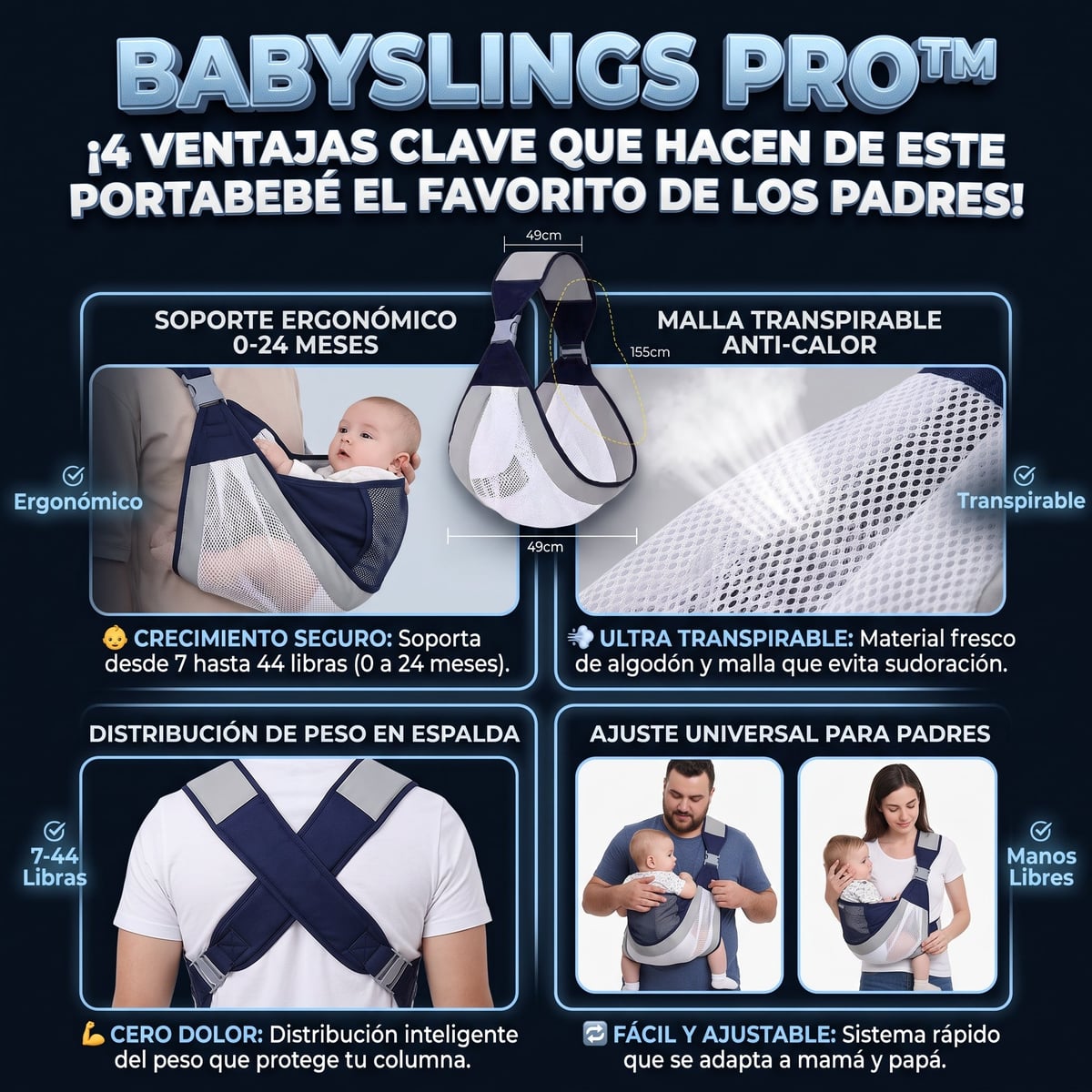 BABYSLINGS™ Portabebés Fular Ergonómico Tipo Bandolera