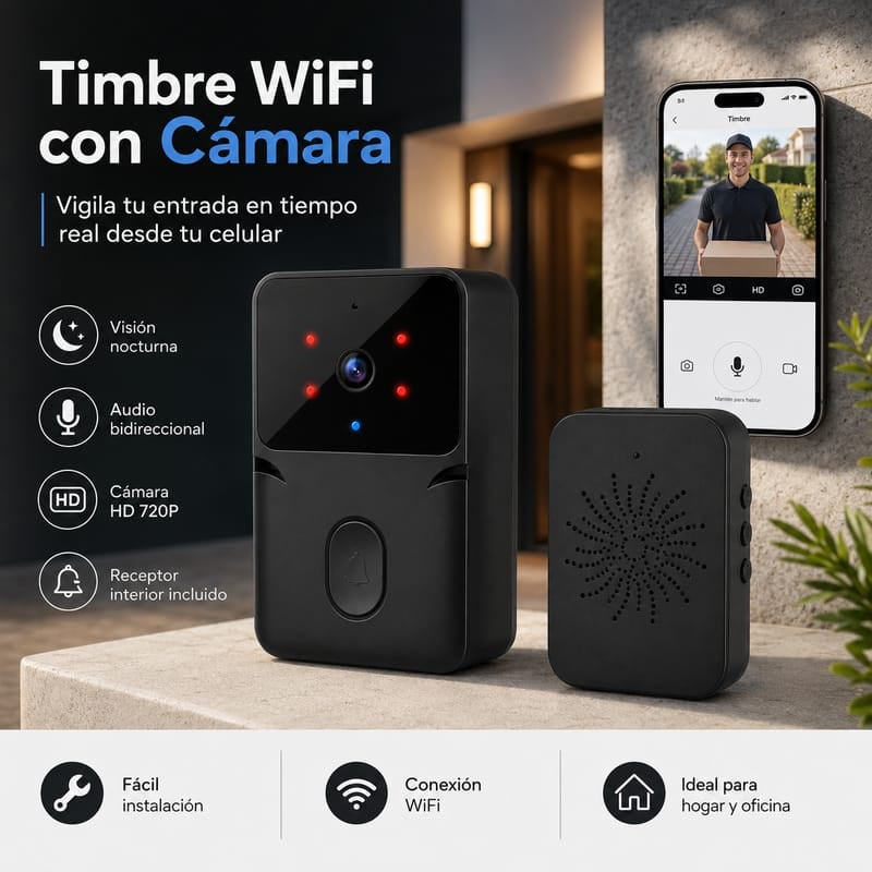 Timbre con Cámara Inteligente - Mira quién toca tu puerta ANTES de abrir — aunque no estés en casa